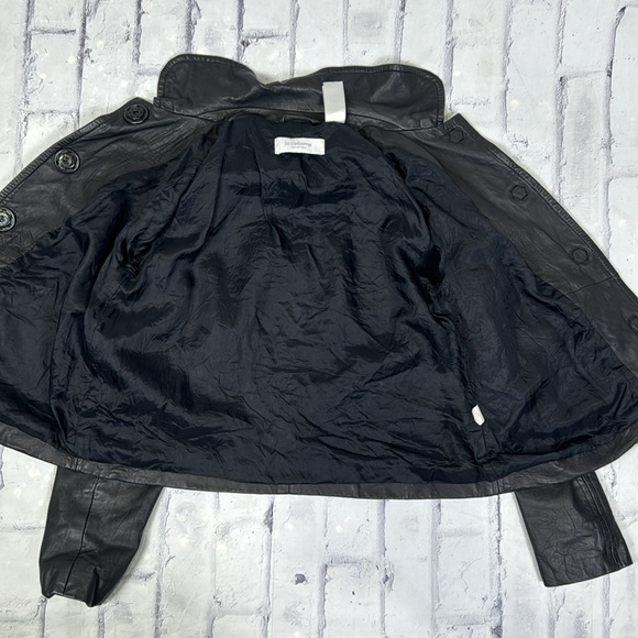 Liz Claiborne Black Lamb Leather Jacket Cropped Snap Front Peter Pan Collar - Picture 11 of 12